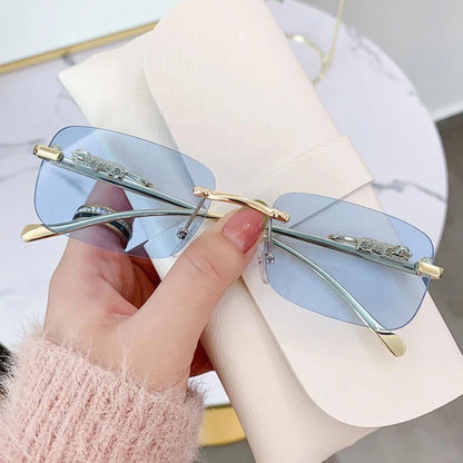 Luxury Brand Leopard Rimless Square Sunglasses Women Fashion  Frameless Shades Female UV400