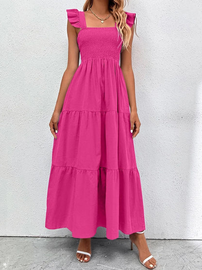 Summer Long Dress Women Sleeveless Elegant Party Dress Ladies Beach Square Neck Ruched Maxi Dresses For Women