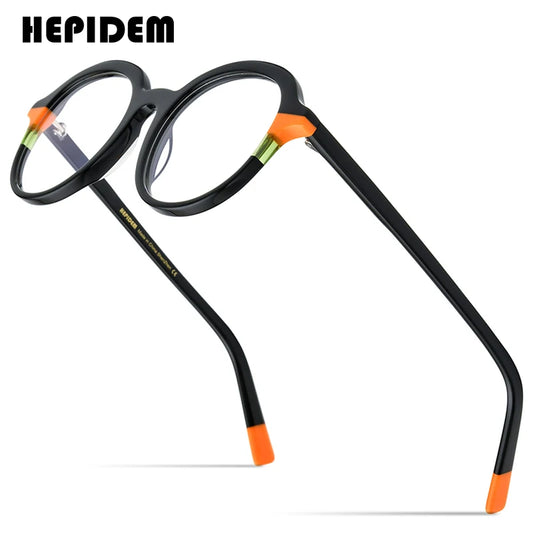 HEPIDEM Multicolor Acetate Glasses Men Retro Round Eyeglasses Women Frame Spectacles Eyewear 9223