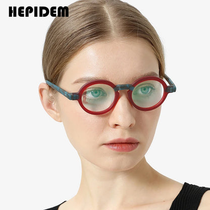 HEPIDEM Multicolor Acetate Glasses Men Matte Retro Round Eyeglasses Women Frame Spectacles Eyewear 9233