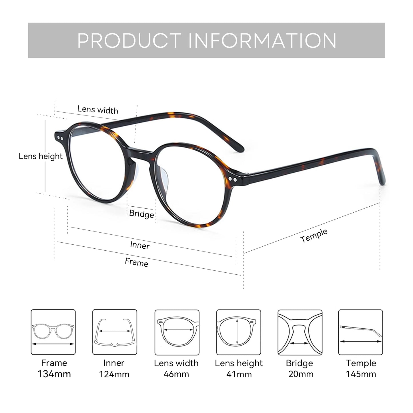 ZENOTTIC (taille XS) Lunettes rétro en acétate anti-lumière bleue bloquant la monture optique ronde Lunettes de vue tendance pour ordinateur Unisexe