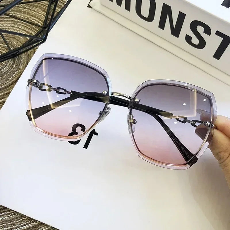 2024 Fashion Rimless Square Sunglasses Women Luxury Brand Designer Sun Glasses Vintage Gradient Eyeglasses Shades Female Shades