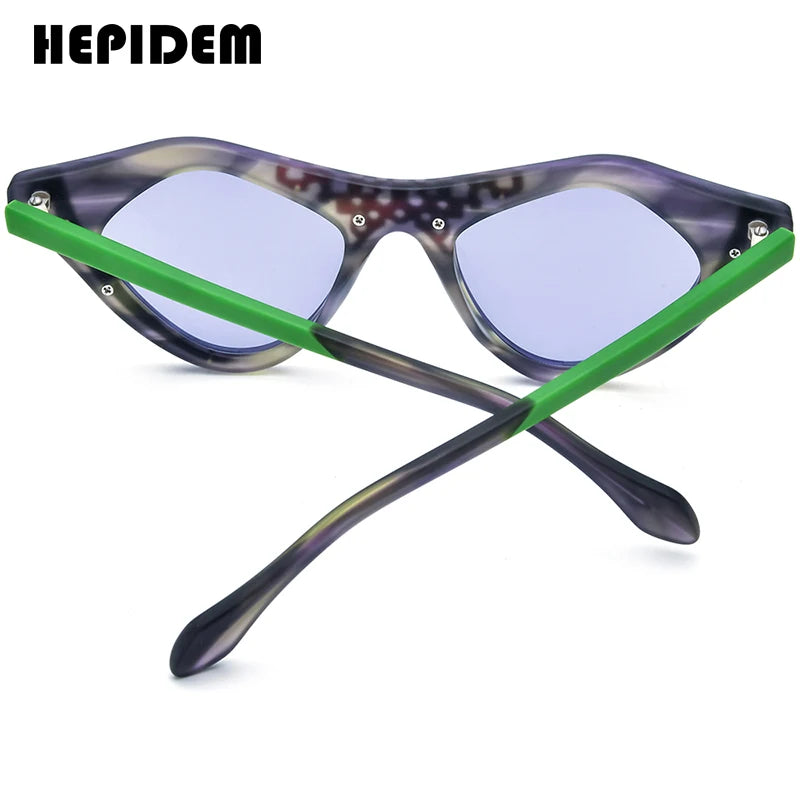 HEPIDEM Acetat Polarisierte Sonnenbrille Damen 2024 Neue Herren Retro Buntes Trendy Design Cat Eye Sonnenbrille UV400 Shades H9372T