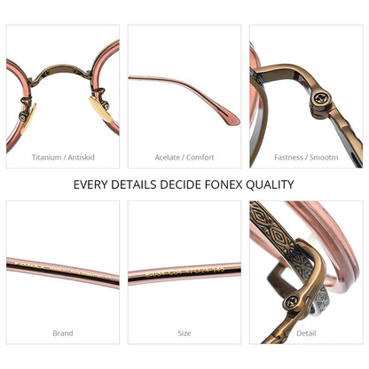 FONEX Acetate Titanium Glasses Men Vintage Square Eyeglasses Women Spectacles Eyewear E-054