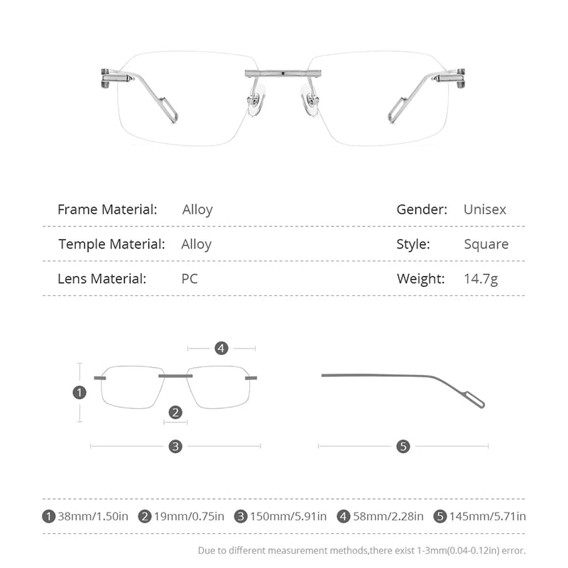 Lunettes sans monture en alliage HEPIDEM pour hommes et femmes, lunettes carrées sans cadre, 2022, lunettes 50260