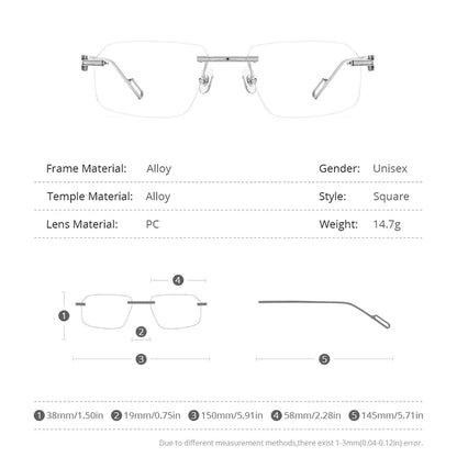 Lunettes sans monture en alliage HEPIDEM pour hommes et femmes, lunettes carrées sans cadre, 2022, lunettes 50260