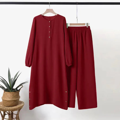 Ensemble deux pièces pour femmes musulmanes, mode élégante, couleur unie, chemise longue irrégulière, haut, pantalon à jambes larges, robe Abaya, femme musulmane, Dubaï