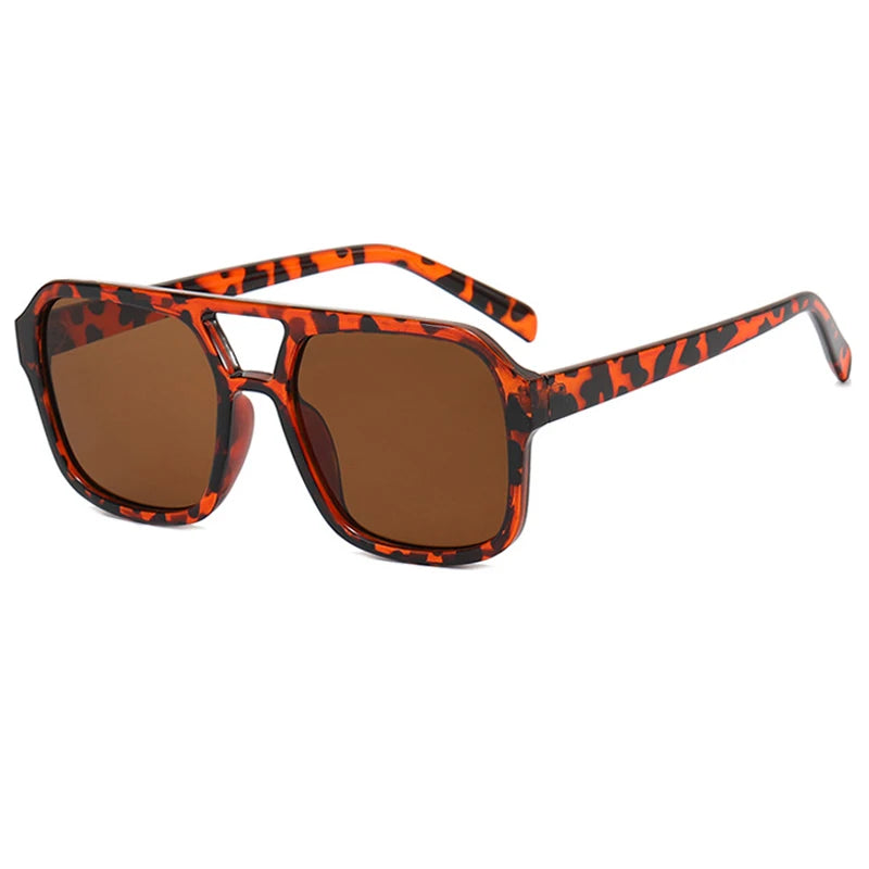 Retro Square Sunglasses Women Men New Trends Double Beam Leopard Big Sun Glasses Female Oversized Eyewear Shades UV400