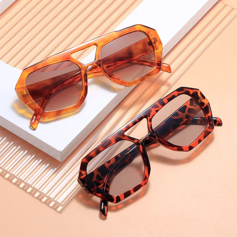 SHAUNA Retro Double Bridges Square Sunglasses Women Fashion Clear Ocean Lens Eyewear Men Trending Polygon Sun Glasses UV400