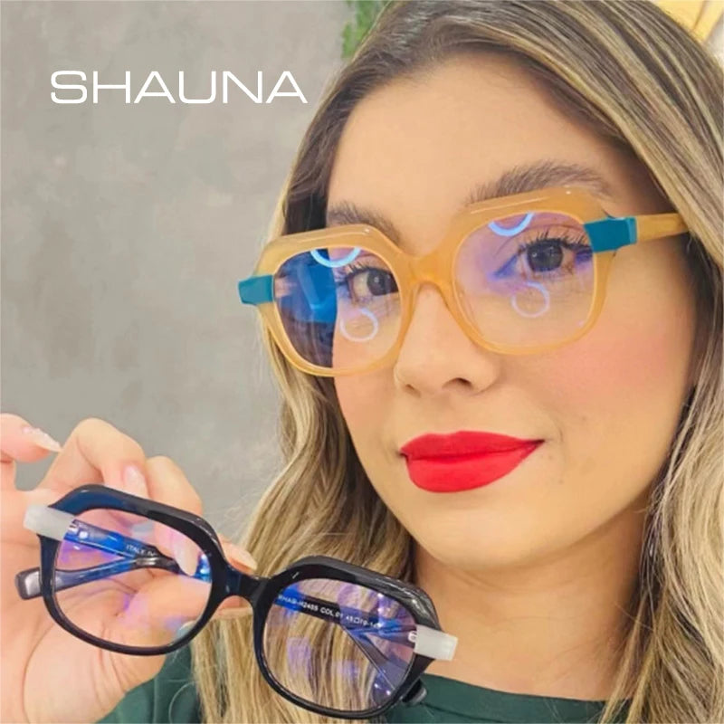 SHAUNA Retro Anti Blue Light Women Square Double Color Glasses Frame Fashion Leopard Men Optical TR Eyeglasses Frame