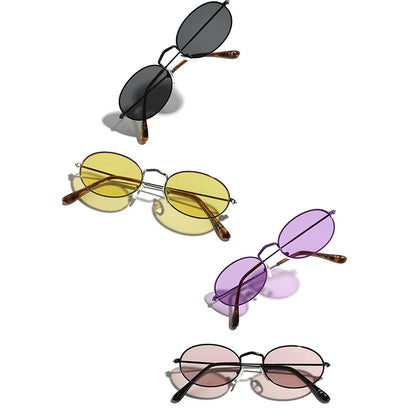 SHAUNA Lunettes de soleil classiques rétro à monture ovale en métal pour femmes, nuances jaunes et violettes, UV400, tendance pour hommes