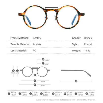 HEPIDEM Acetate Glasses Men 2022 Vintage Retro Round Eyeglasses Frame Women Spectacles Eyewear 9194