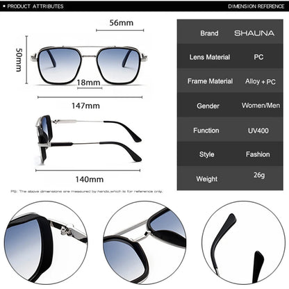 SHAUNA Retro Double Bridges Square Men Gradient Sunglasses Shades UV400