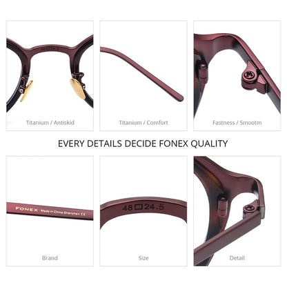 FONEX Acetate Titanium Glasses Men 2023 New Women Simple Retro Square Eyeglasses Eyewear IE-011