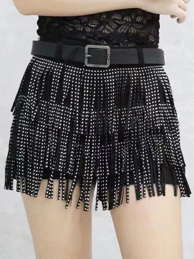 Casual Diamond Fringed Short Skirt With High Waist A-Line Skirt 2023 New Fashion Women'S Clothing