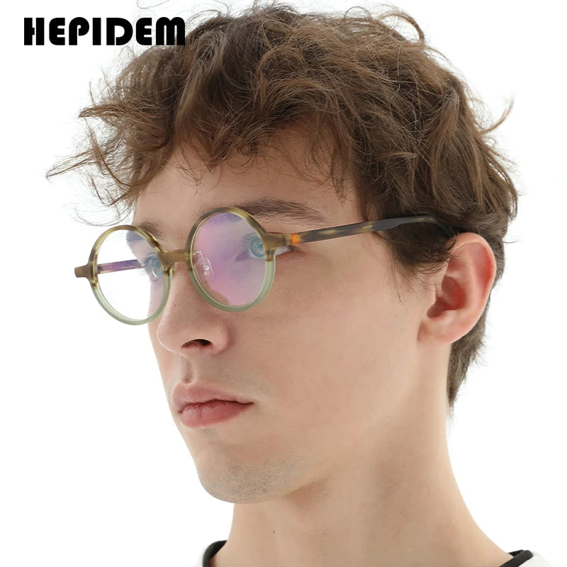 HEPIDEM Multicolour Matte Acetate Glasses Men Round Retro Eyeglasses 2023 Women Spectacles Eyewear H9265