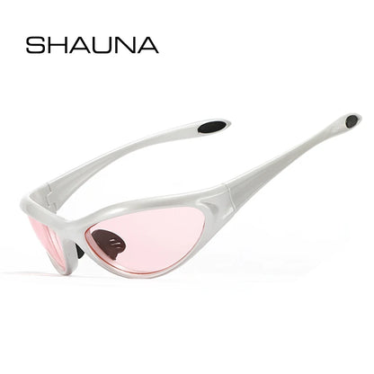 SHAUNA Retro Y2K Cat Eye Sunglasses Punk Sports Goggle Shades UV400 Men Trending Blue Mirror Eyeglasses