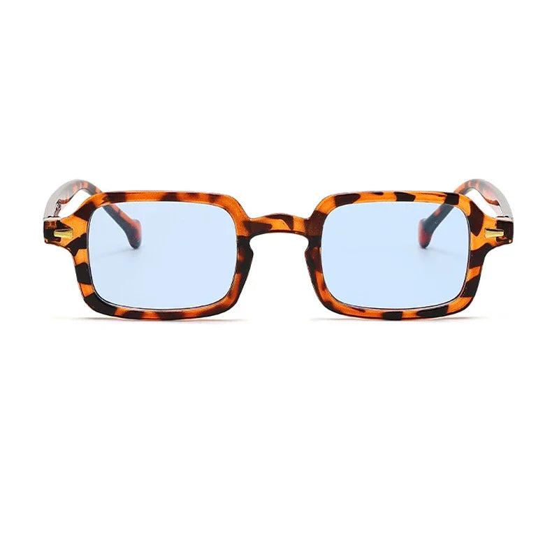 Lunettes de soleil carrées tendance pour femmes, rivets rétro, décoration, dégradé, UV400, hommes, léopard, bleu