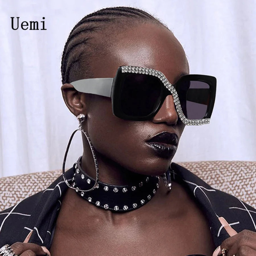 Fashion Diamond Designer Square Sunglasses For Women Men Retro Oversized Frame Ins Trending Ladies Luxury Sun Glasses UV400 Eyeg