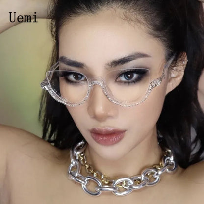 New Retro Anti Blue Light Cat Eye Glasses For Women With Diamond Fashion General Optics Clear Lens Reading Female Trending Eyegl