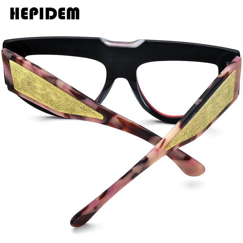 HEPIDEM Acetate Glasses Women 2024 New Retro Big Cat Eye Eyeglasses Frame Spectacles Eyewear H9367