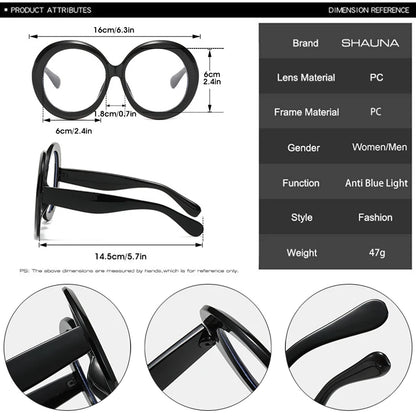 SHAUNA New Oversized Round Women Candy Color Glasses Frame Clear Anti Blue Light Eyewear Men Optical Frame