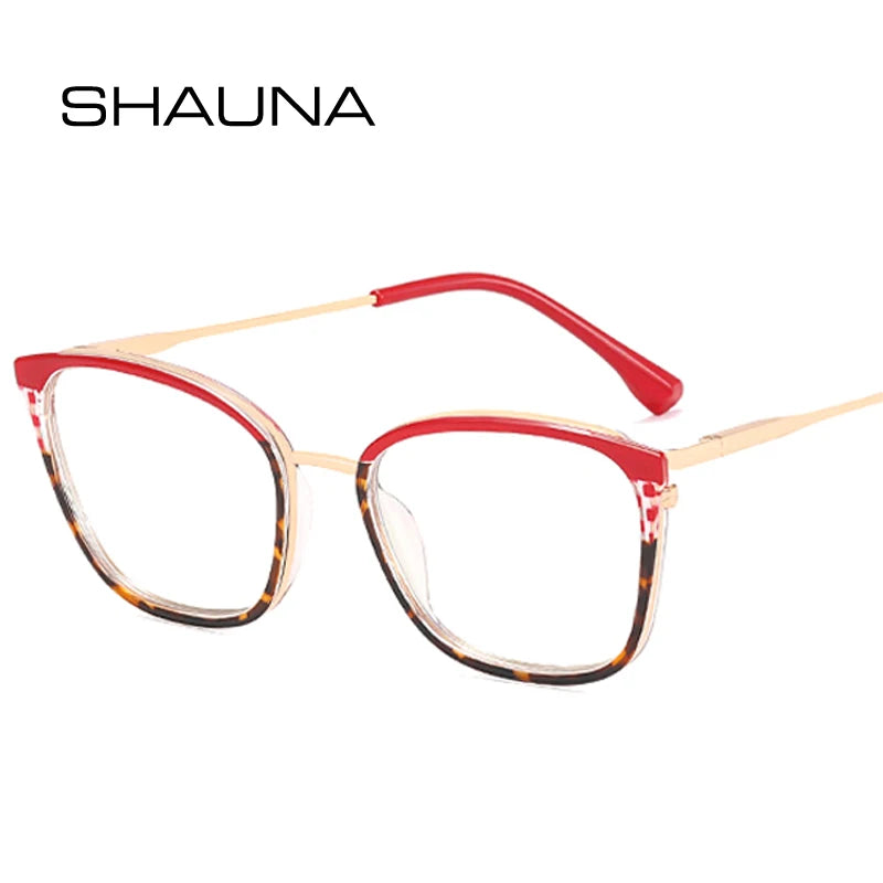 SHAUNA Fashion Square Women TR90 Metal Glasses Frames Retro Double Color Men Clear Anti Blue Light Eyewear Optical Frame