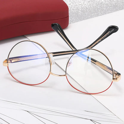 SHAUNA Clear Anti Blue Light Women Fashion Glasses Frames Retro Spring Hinge Men Round Optical Metal Frame