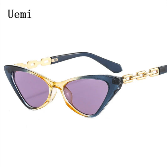 Lunettes de soleil œil de chat rétro à la mode pour femmes, lunettes vintage colorées, chaîne en métal, décoration, nuances UV400, lunettes de soleil pour femmes