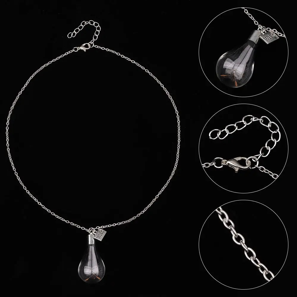 Natürlicher Löwenzahn Retro Kork Wunschflasche Halskette Glasfläschchen Anhänger Lange Kette Glücksbringer Handgemachter DIY Schmuck Mode Geschenk