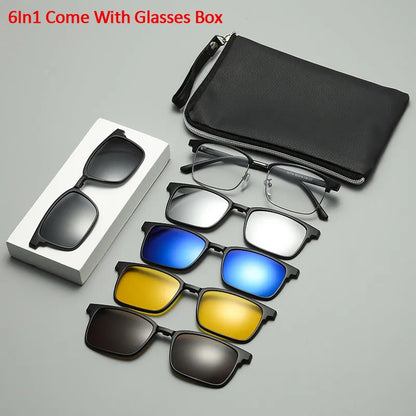 TR90 Polarized Sunglasses Women Men 6 in 1 Sets Magnet Sunshade Clip On Sun Glasses Eyeglasses UV400 High Quality Anti-Glare