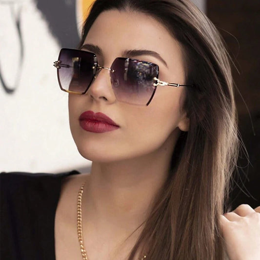 2024 Fashion Oversized Rimless Sunglasses Women Famous Luxury Brand Design Sexy Vintage Lady Summer Style  Sun Glasses