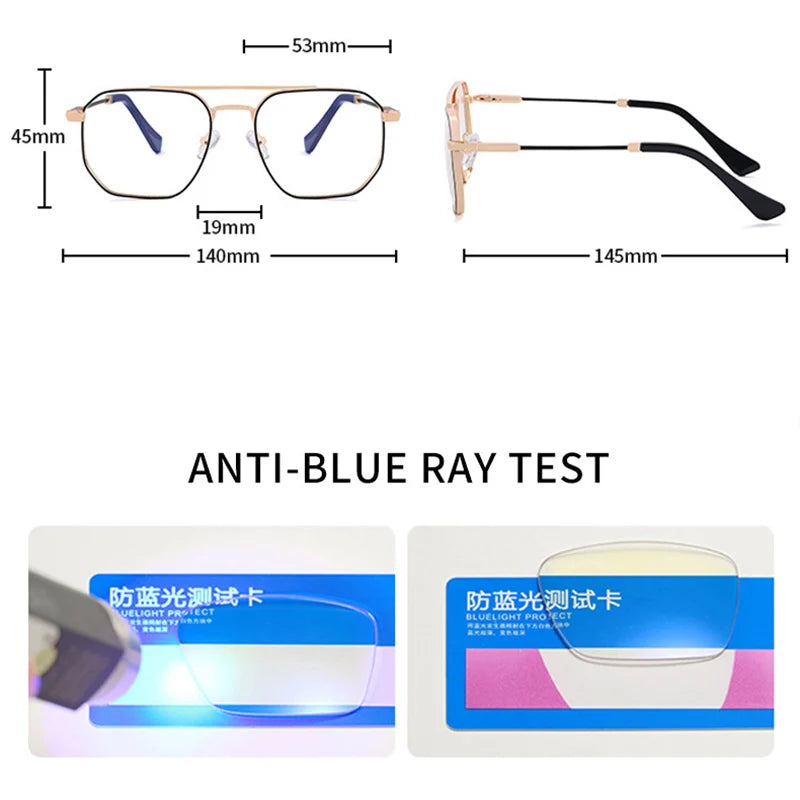 SHAUNA New Anti Blue Light Men Business Eyewear Retro Double Bridges Square Metal Optical Glasses Frame