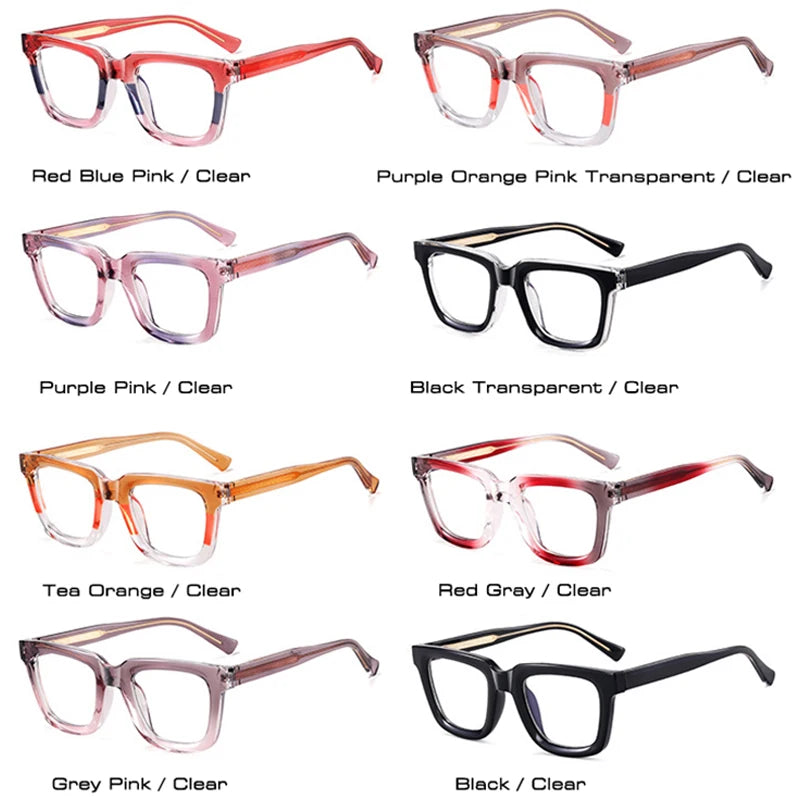 SHAUNA Fashion Double Color TR90 Square Women Glasses Frames Retro Optical Men Clear Anti Blue Light Eyewear Frame