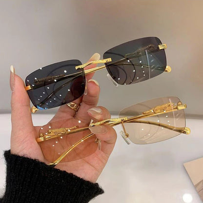 Luxury Brand Leopard Rimless Square Sunglasses Women Fashion  Frameless Shades Female UV400