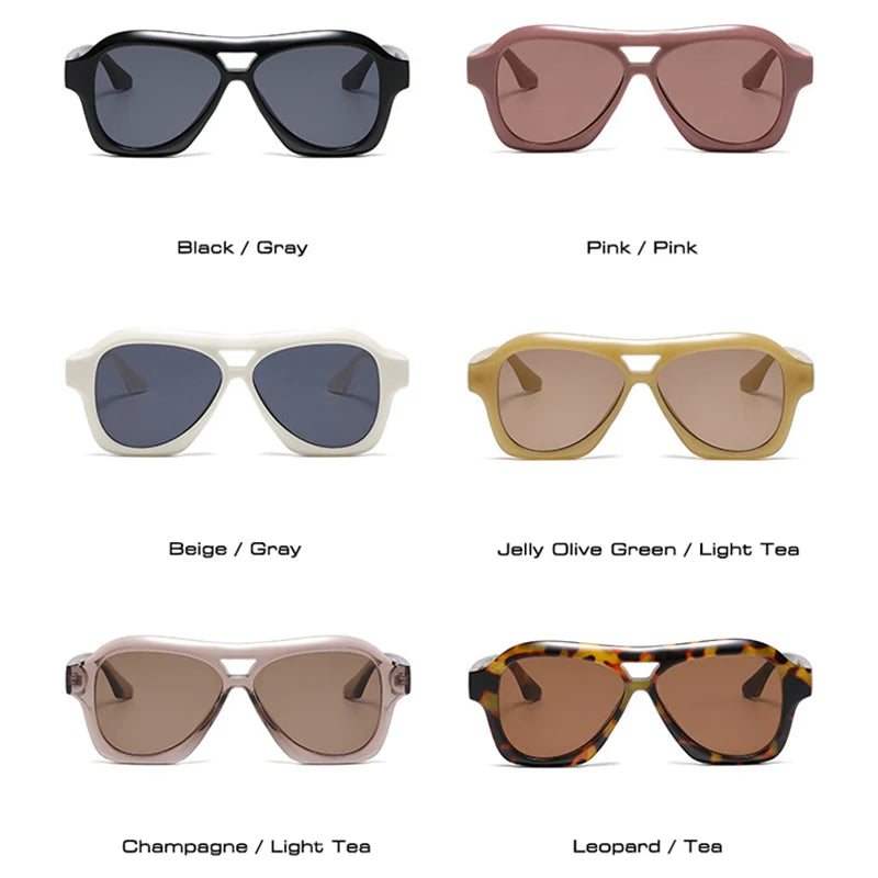 SHAUNA Rétro Double Ponts Pilote Femmes Lunettes De Soleil Mode Jelly Couleur Nuances UV400 Hommes Tendance Lunettes De Soleil Surdimensionnées