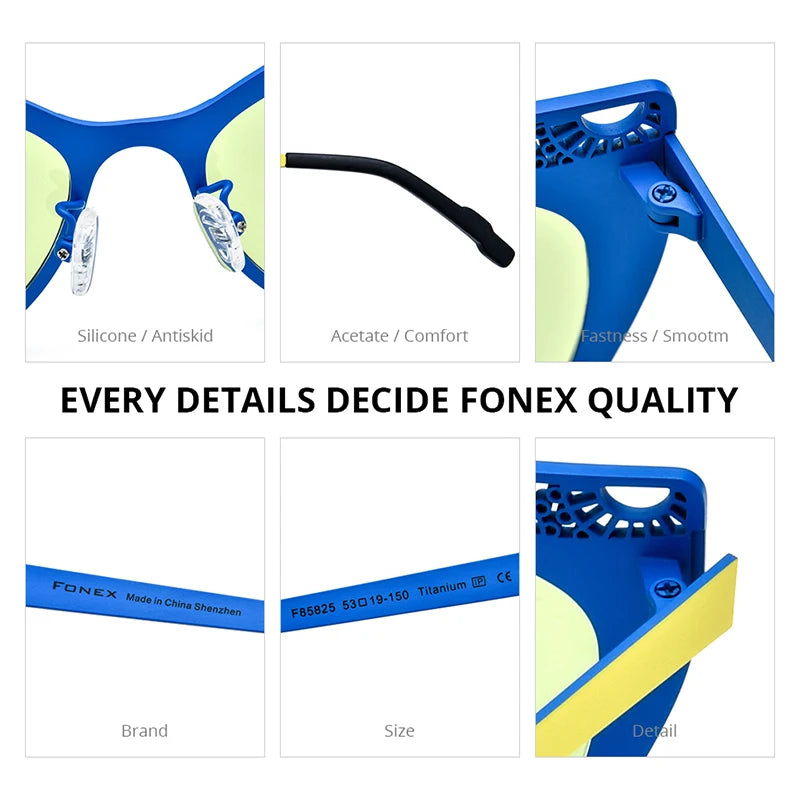 FONEX Pure Titanium Polarized Sunglasses Men 2024 New Fashion Colorful Retro Cat Eye Sun Glasses for Women UV400 Shades F85825T