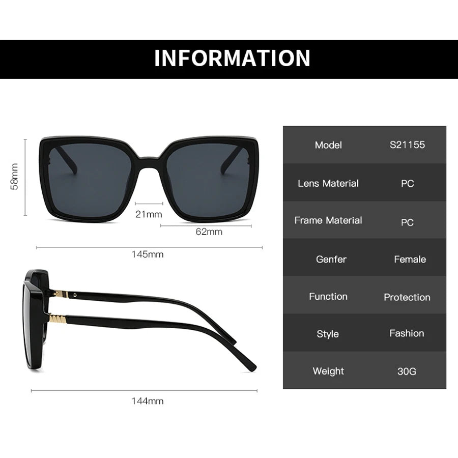 Fashion Oversized Sunglasses Women Luxury Designer Vintage Square Sun Glasses Classic Eyewear UV400 Big Frame Sunglasses