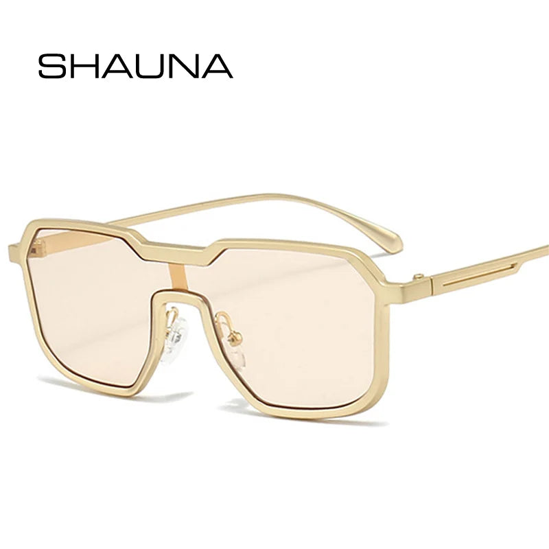 SHAUNA Retro One Piece Square Herren Metallrahmen Sonnenbrille Fashion Punk Damen Trendy Gradient Sonnenbrille