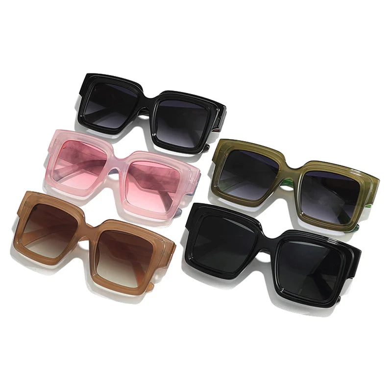 SHAUNA Nouvelles lunettes de soleil carrées surdimensionnées à double couleur pour femmes et hommes, verres dégradés rétro UV400, lunettes de soleil tendance