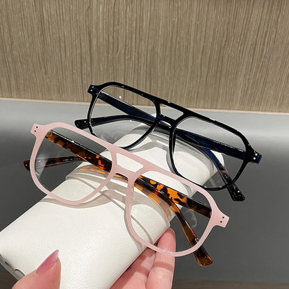 SHAUNA Fashion Double Bridges Women Glasses Frame Clear Anti-Blue Light Eyewear Men Optical Rivets Frame