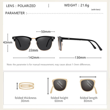 ROSYBEE Folded Polarized Sunglasses Men Women Classic Master Designer Sun Glasses Female Driving Shades Fashion Male Club Oculos