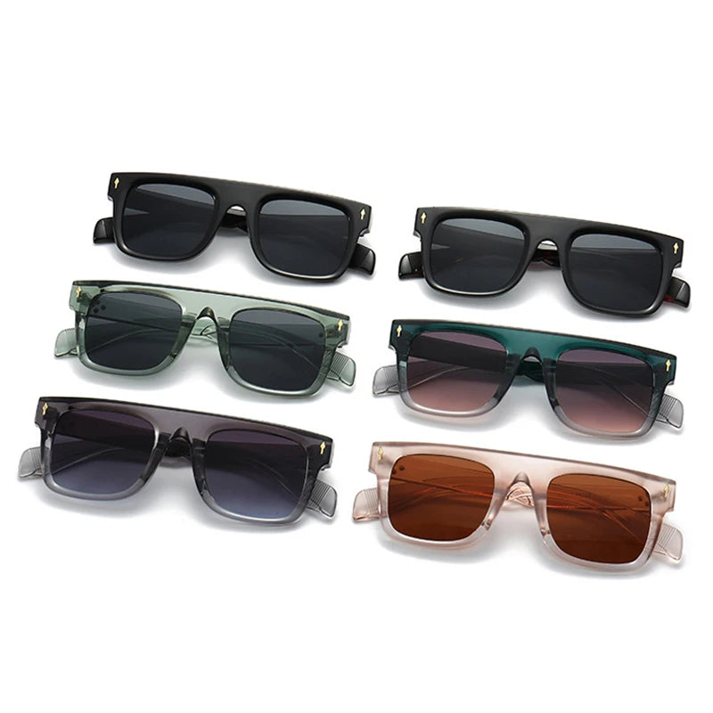 SHAUNA Retro Rivets Men Square Sunglasses Fashion Punk Gradient Shades UV400 Women Green Sun Glasses