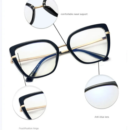 New Retro Cat Eye Women Anti Blue Light Glasses Frame Fashion Designer Thin Face Flat Mirror Clear Reading Top Quality Ins Trend