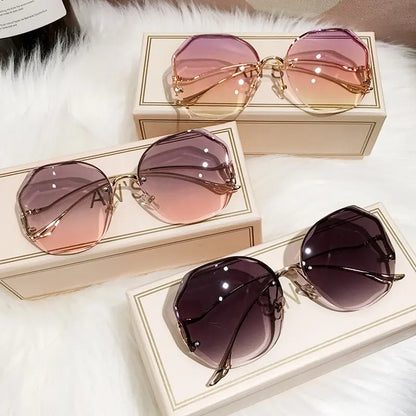 Rimless Sunglasses Women Metal Female Vintage Ladies Stylish Design Oversized Square Sun Glasses UV400