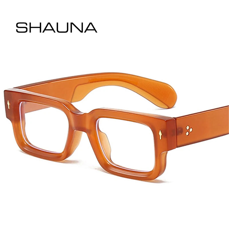 SHAUNA Square Women Wide Legs Glasses Frame Clear Anti-Blue Light Eyewear Optical Men Retro Rivets Decoration Frame