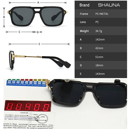 SHAUNA Retro Doppelstege Quadratische Sonnenbrille für Damen mit Farbverlauf, modische Sonnenbrille für Herren, UV400