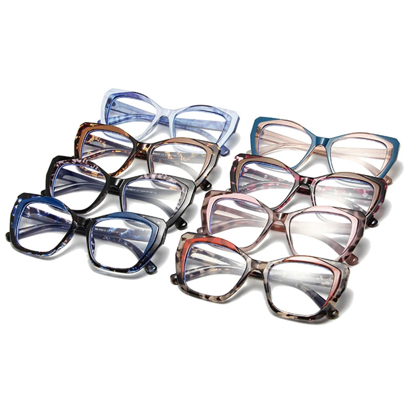 SHAUNA Retro Cat Eye Women TR90 Glasses Frame Clear Anti-Blue Light Optical Eyewear Men Colorful Leopard Frame