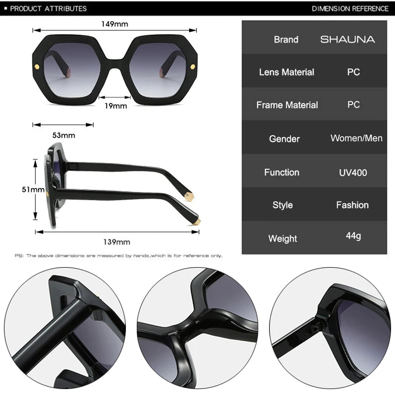 SHAUNA Vintage Polygon Square Sunglasses Women Fashion Metal Rivets Shades UV400 Trending Men Gradient Sun Glasses