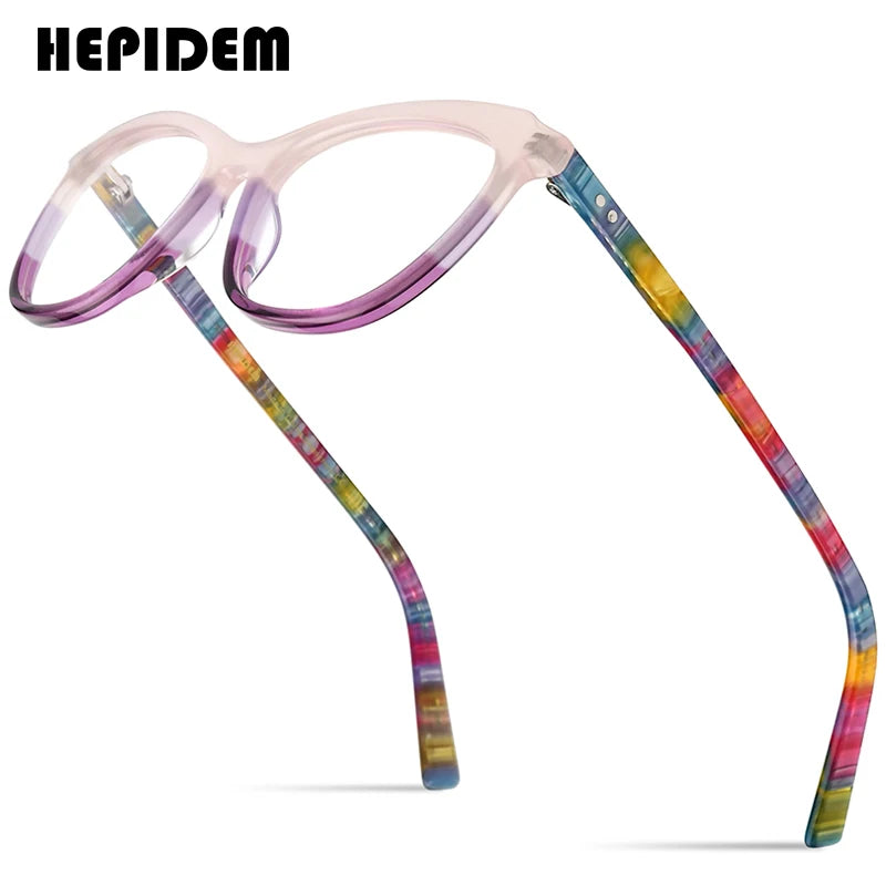 HEPIDEM Multicolor Acetate Eyeglasses Frame Women 2023 New Cat Eye Glasses Cateye Spectacles Eyewear 9275